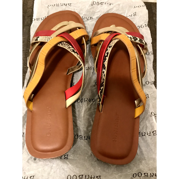 BAMBOO Strappy Flat Sandals, size 9, Colorful Metallic Slides Animal Print - Picture 4 of 7